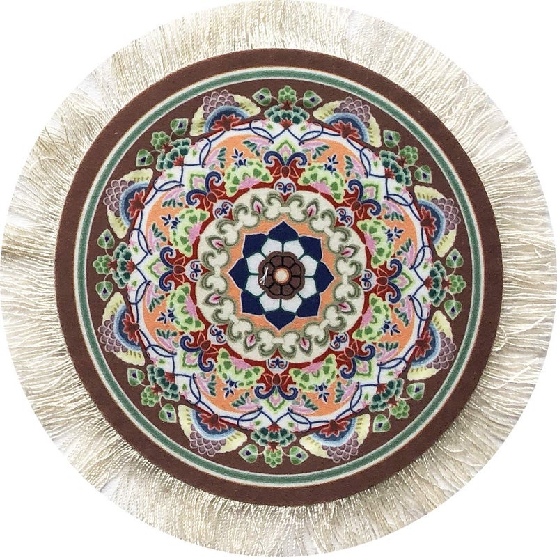 Inusitus Rug Coasters, Set of 4 Turkish Carpet Style Table Drink mats, Absorbent Kitchen and Dining Accessories, Spill & drip Protection, Round - Image 4